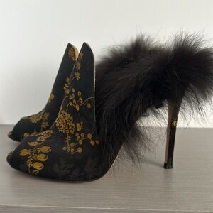 Gianvito Rossi Black and Gold Floral Heels